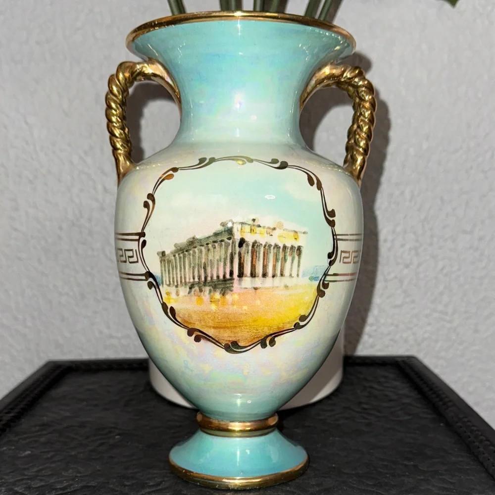 Elegant Ceramic Vase with‎ Gold Accents